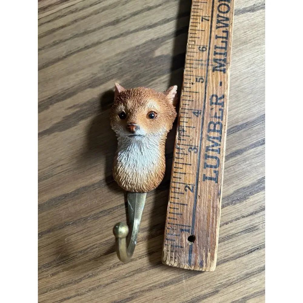 Red Fox Wall Hook Resin Fox Head Brass Hook